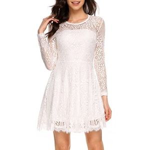 Lace long sleeve white dress for wedding